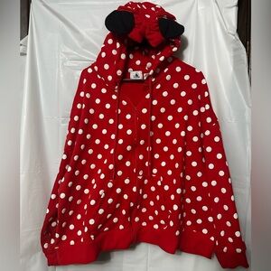 Disney Hoodie Womens 2XL Minnie Mouse Red Polka Dot w/ears